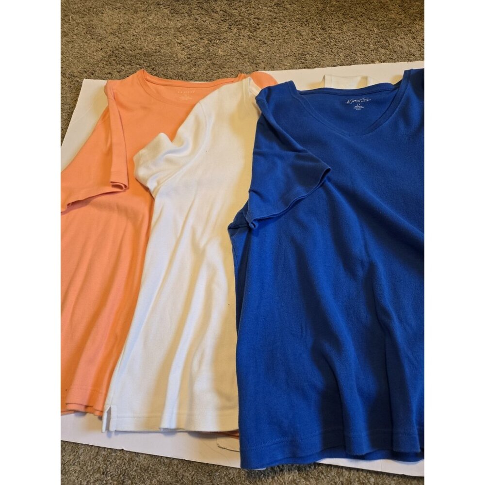 3 Kim Rogers 2X T-Shirts Blue, White, Apricot Short Sleeves Tee Soft Solid
